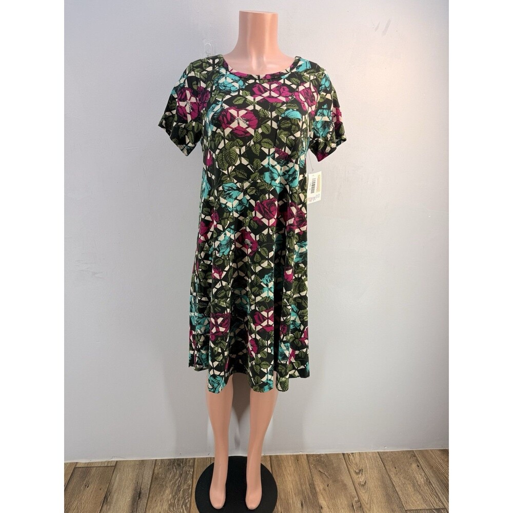 LuLaRoe Carly Swing Dress XS Flowers Simply Comfortable High-Low NEW!